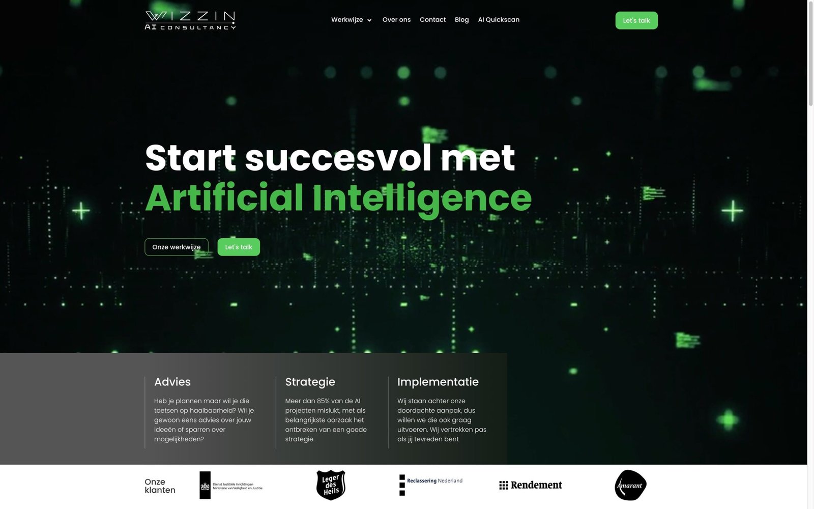 Wizzin nieuw website op desktop