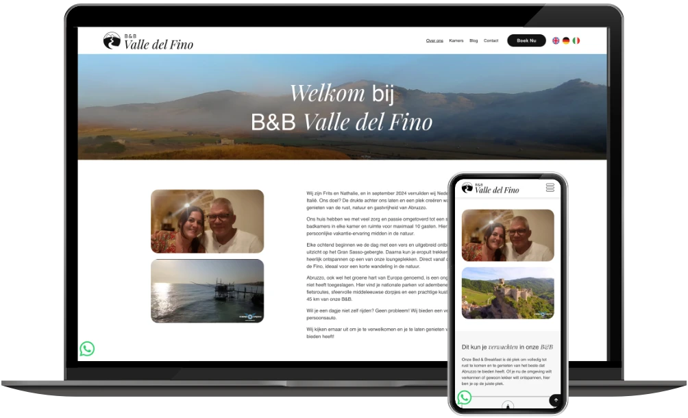 B&B Valle del Fino over ons pagina op desktop en mobiel