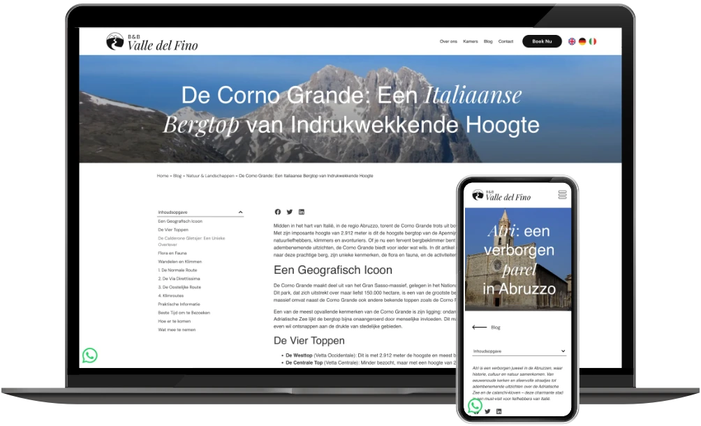 B&B Valle del Fino blogpagina op desktop en mobiel