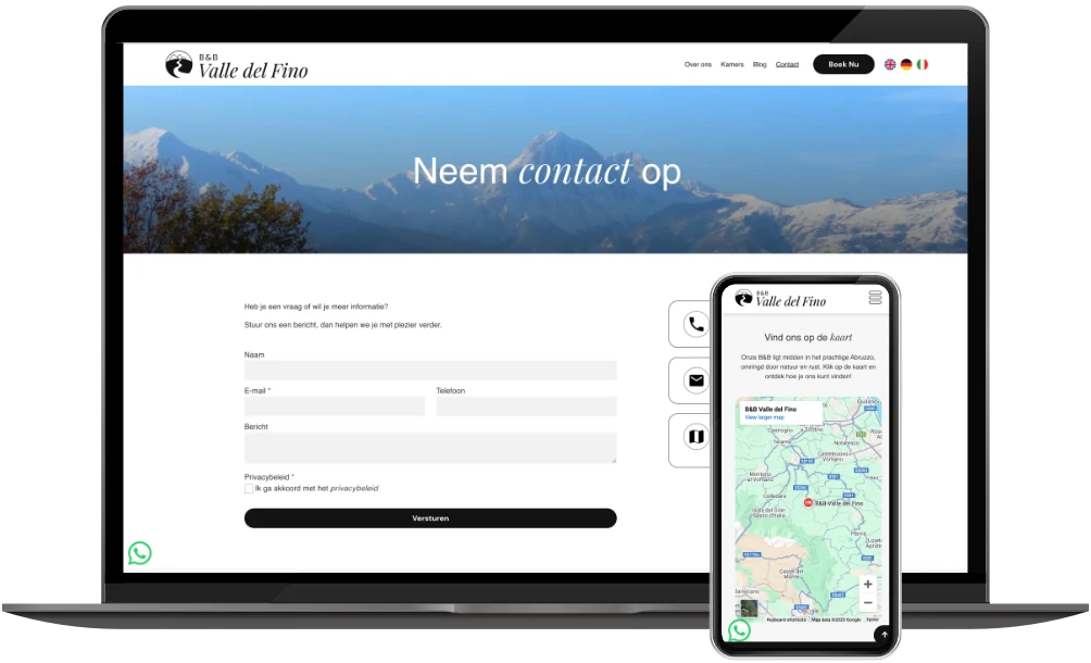 B&B Valle del Fino contactpagina op desktop en mobiel