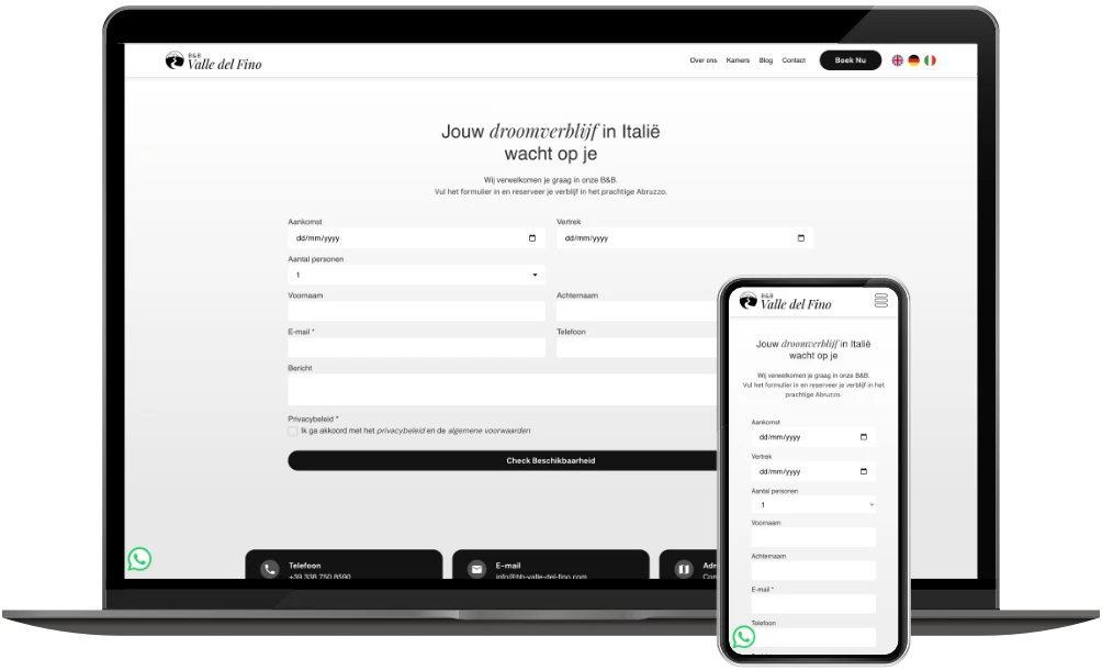 B&B Valle del Fino boekingsformulier op desktop en mobiel