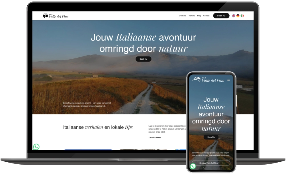 B&B Valle del Fino homepage op desktop en mobiel