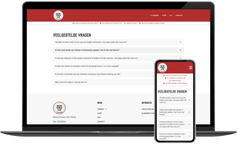 Boxing Fitness Club Tilburg faq op desktop en mobiel