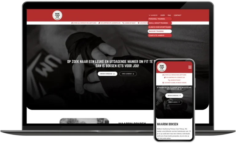 Boxing Fitness Club Tilburg homepage op desktop en mobiel