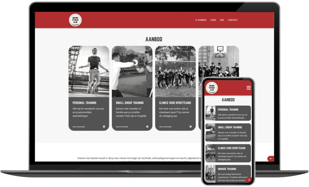 Boxing Fitness Club Tilburg aanbod op desktop en mobiel