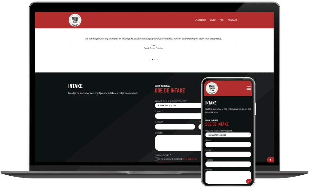 Boxing Fitness Club Tilburg intake op desktop en mobiel