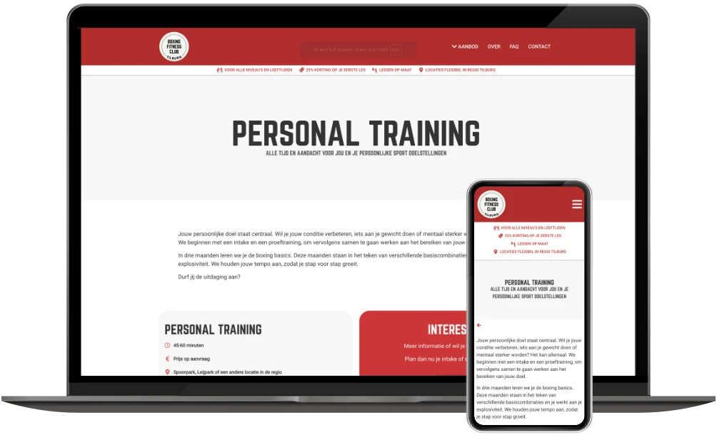 Boxing Fitness Club Tilburg dienst op desktop en mobiel