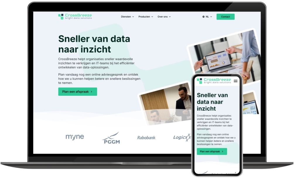 CrossBreeze homepage op desktop en mobiel
