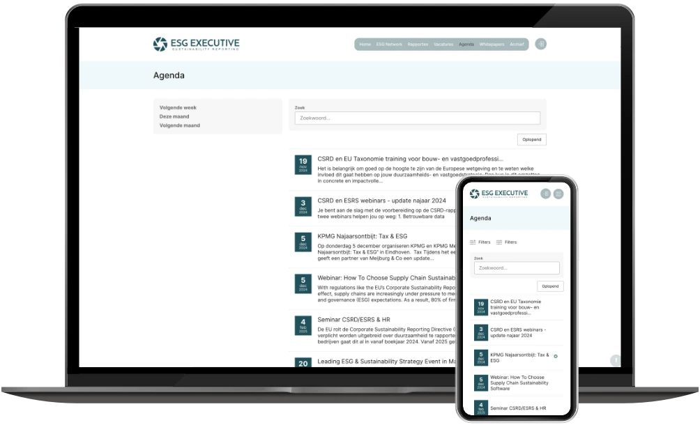 ESG Executive agenda op desktop en mobiel