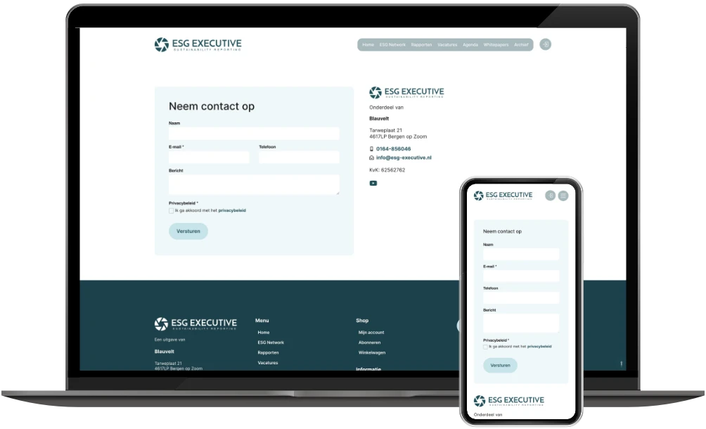 ESG Executive contactpagina op desktop en mobiel