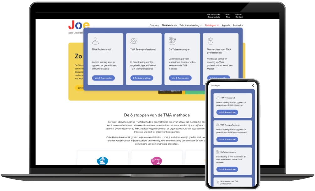 Jouw Ontwikkeling Eerst megamenu op desktop en mobiel