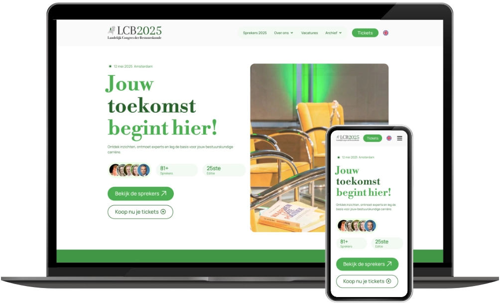 Landelijk Congres der Bestuurskunde homepage op desktop en mobiel