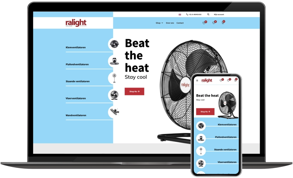 Ralight Holland homepage op desktop en mobiel