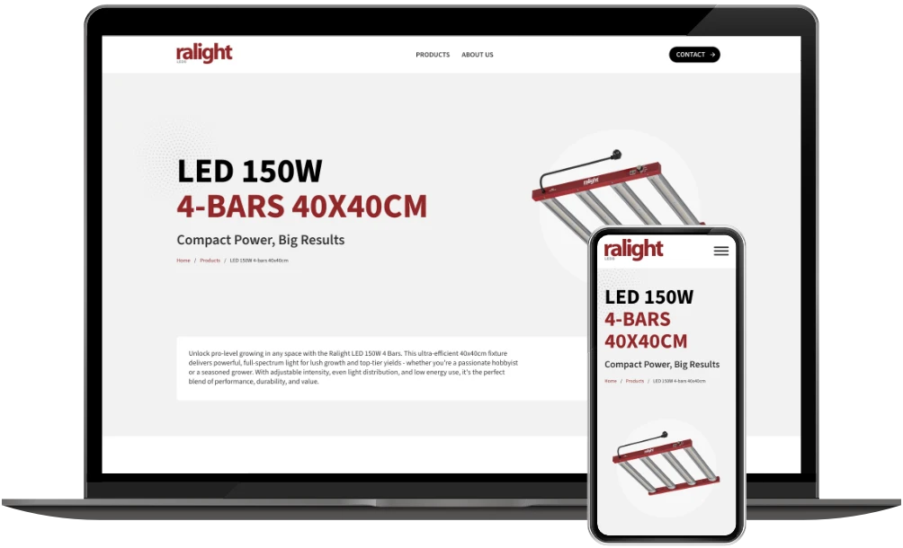 Ralight Leds productpagina op desktop en mobiel