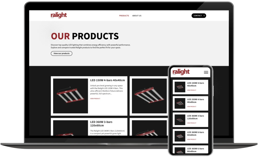 Ralight Leds productoverzicht op desktop en mobiel