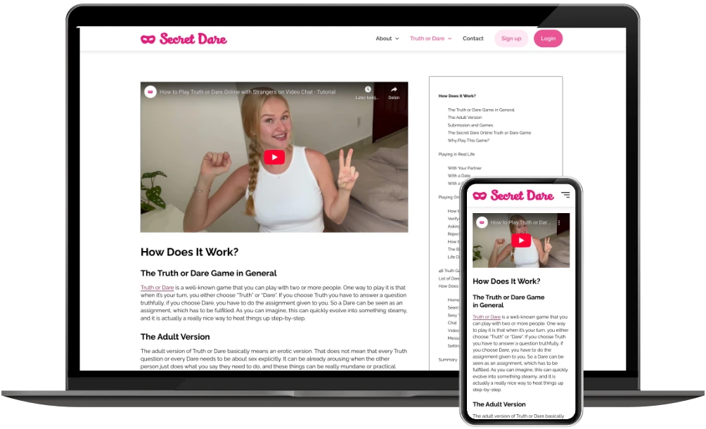 Secret Dare video op desktop en mobiel