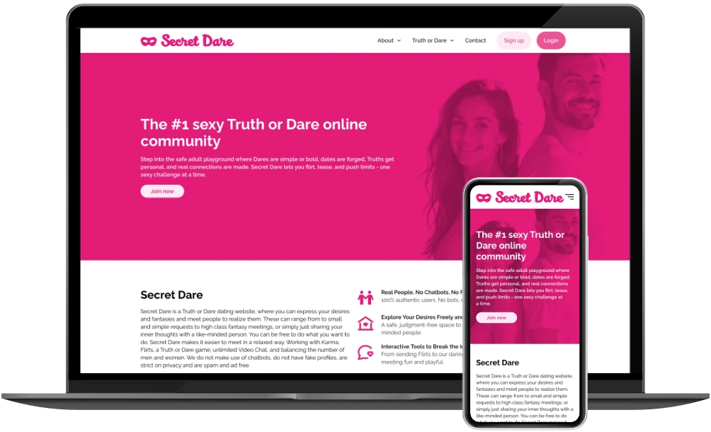 Secret Dare homepage op desktop en mobiel