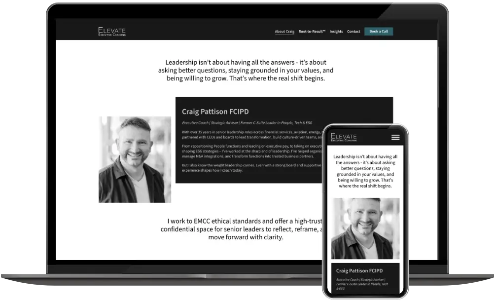Elevate Executive Coaching Over Craig pagina op desktop en mobiel