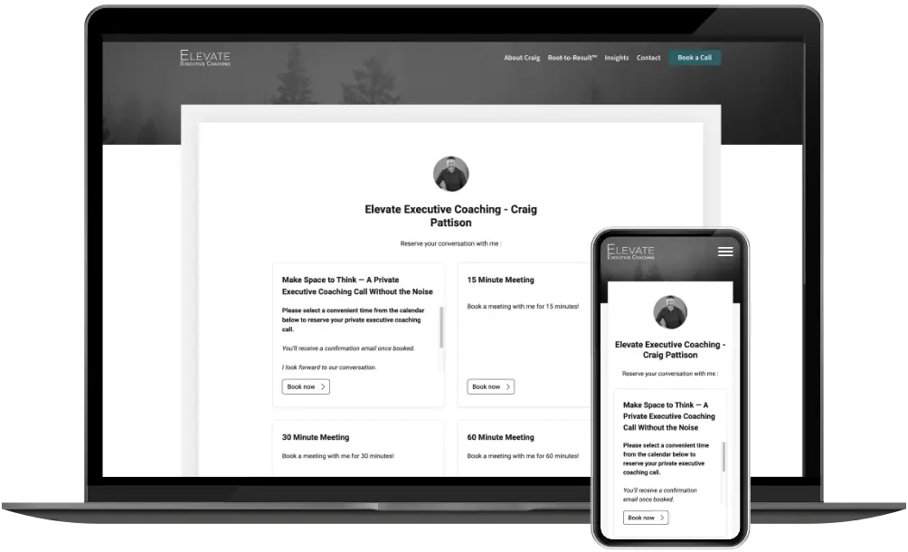 Elevate Executive Coaching Afspraak Maken pagina op desktop en mobiel