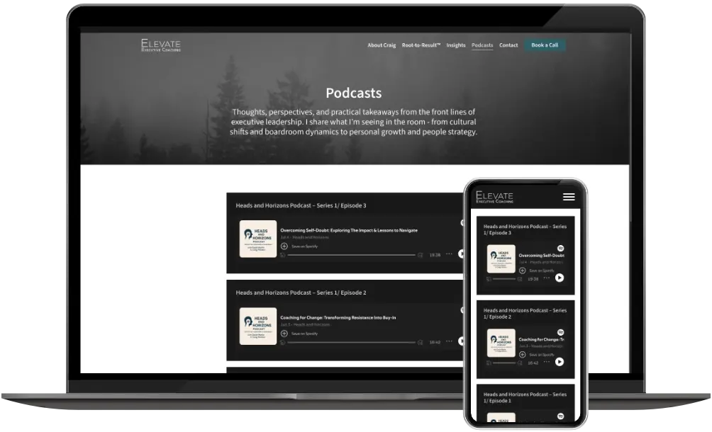 Elevate Executive Coaching Podcast pagina op desktop en mobiel