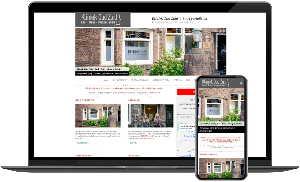 Kliniek Oud Zuid homepage op desktop en mobiel