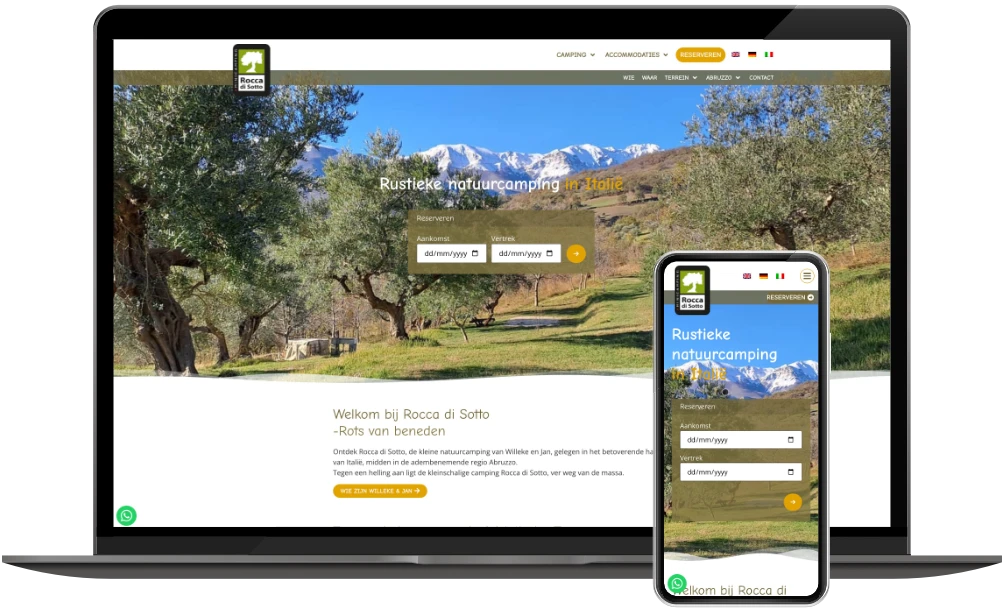 Rocca di Sotto homepage op desktop en mobiel