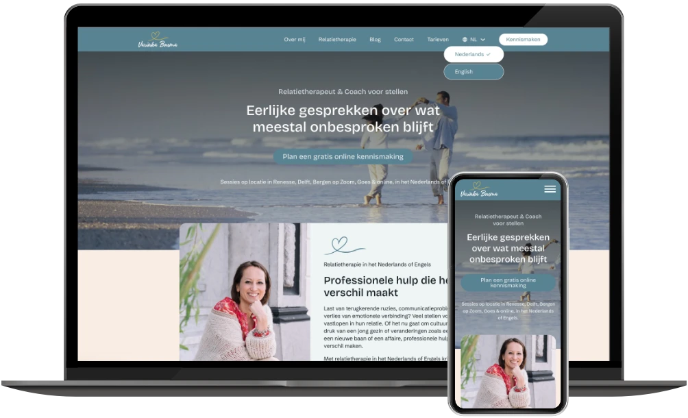 Varinka Bouma homepage op desktop en mobiel